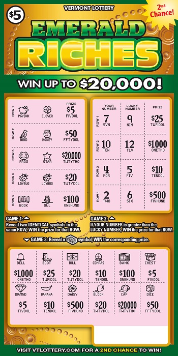 Emerald Riches Instant Lottery Tickets Vermont Lottery