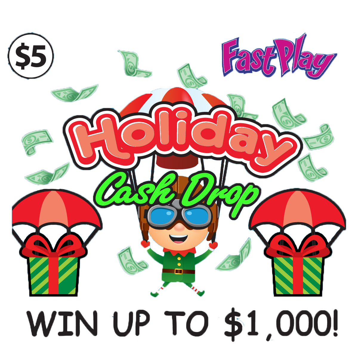 Holiday cash drop logo with parachuter