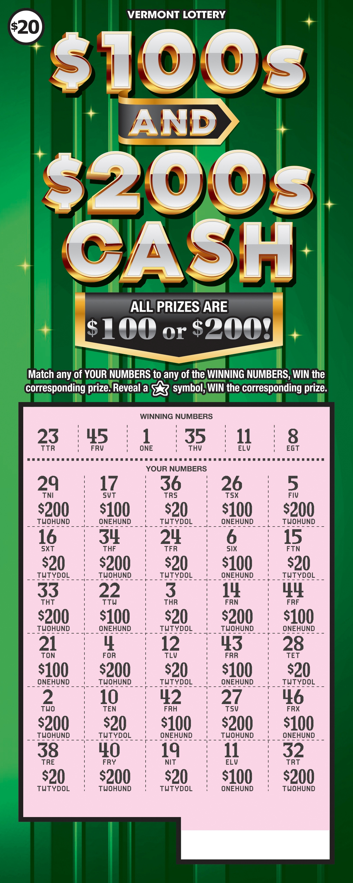 $100s and $200s Cash Scratched 