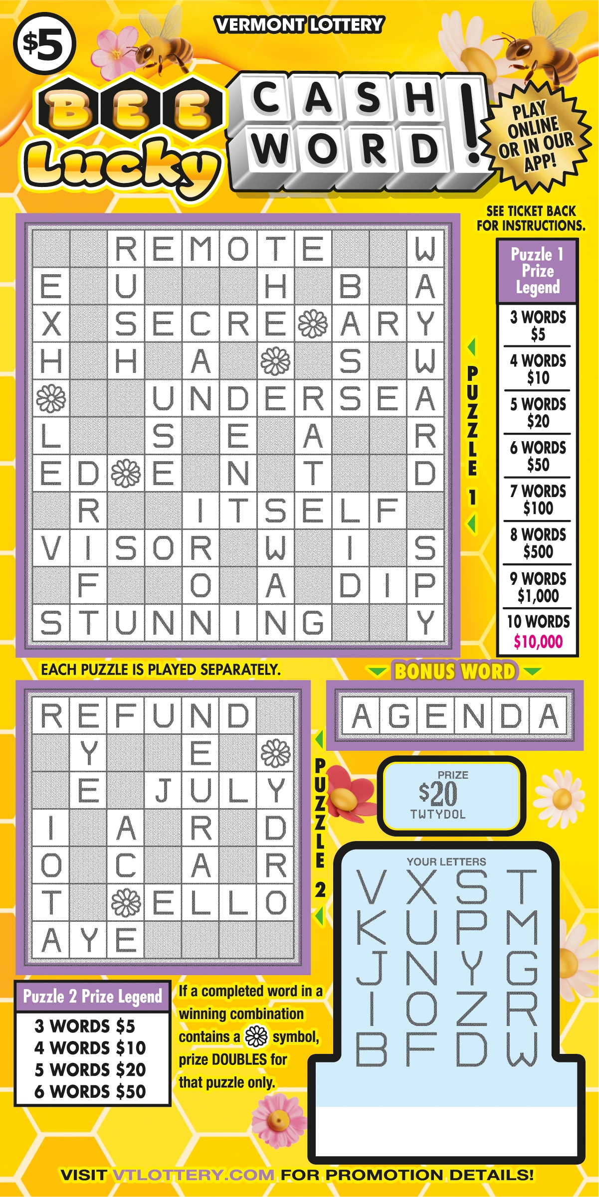 Bee Lucky Cashword! Scratched 