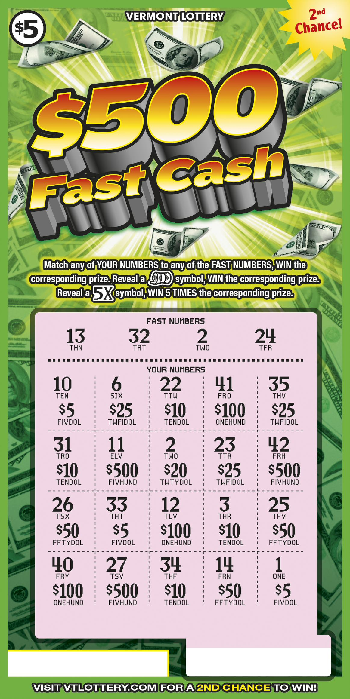 $500 Fast Cash | Instant Lottery Tickets | Vermont Lottery