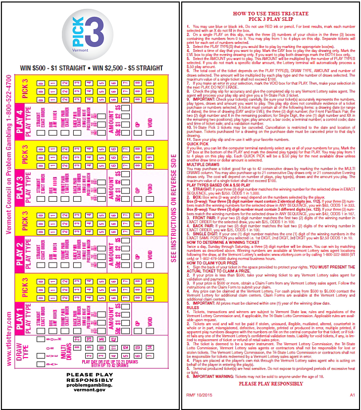 Pick 3 - Tri-State Daily Numbers | Vermont Lottery